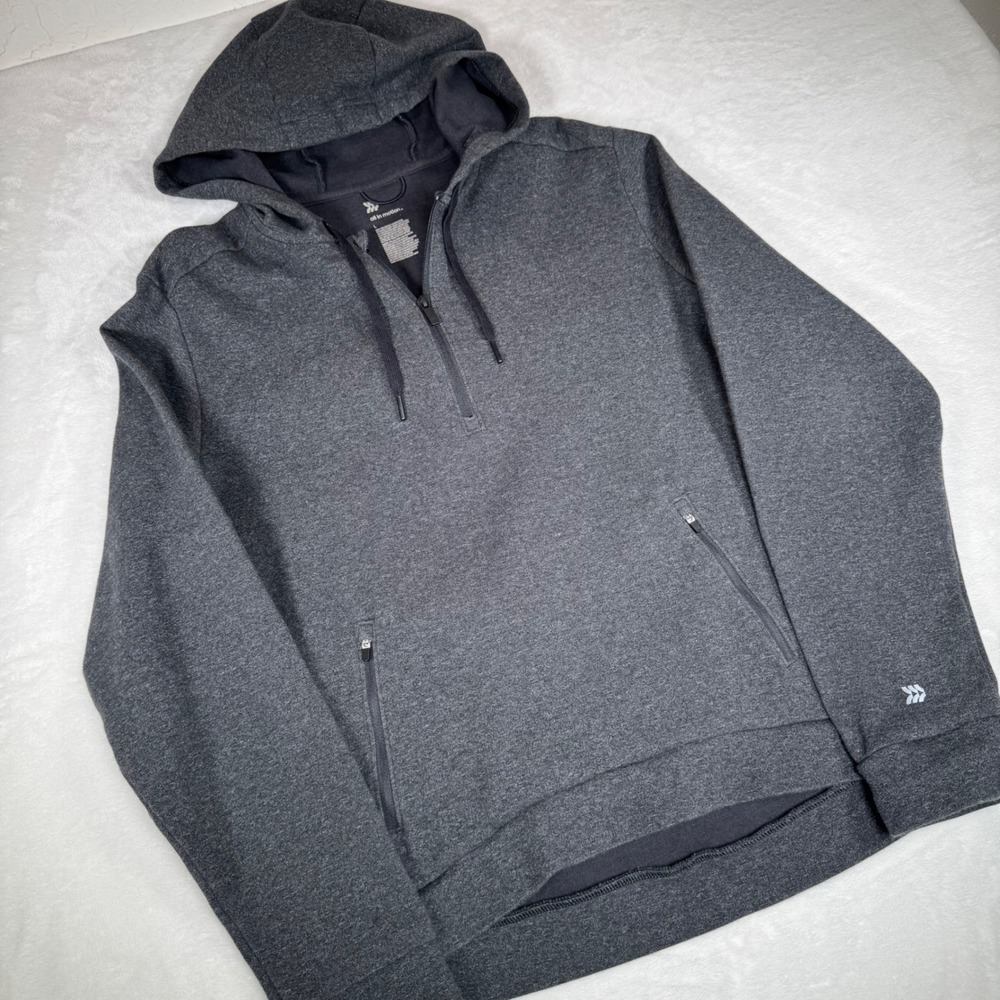 All in Motion‎ Mens Dark Gray Quarter Zip Hoodie Fleece Lined Activewear Size L